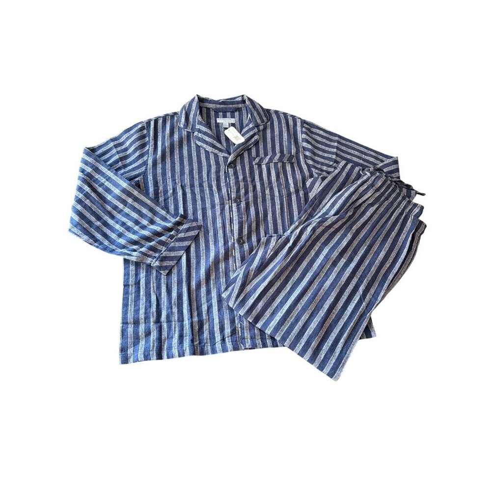NWT Residence By Majestic Mens Blue & White Striped Pajama Set L/G‎ Cotton